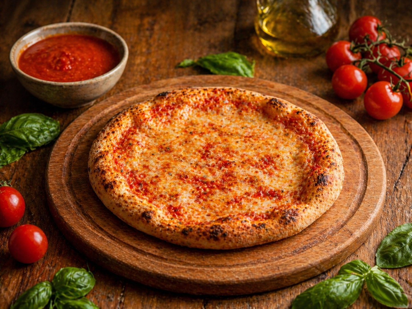 Masa de pizza a la piedra con salsa de tomate